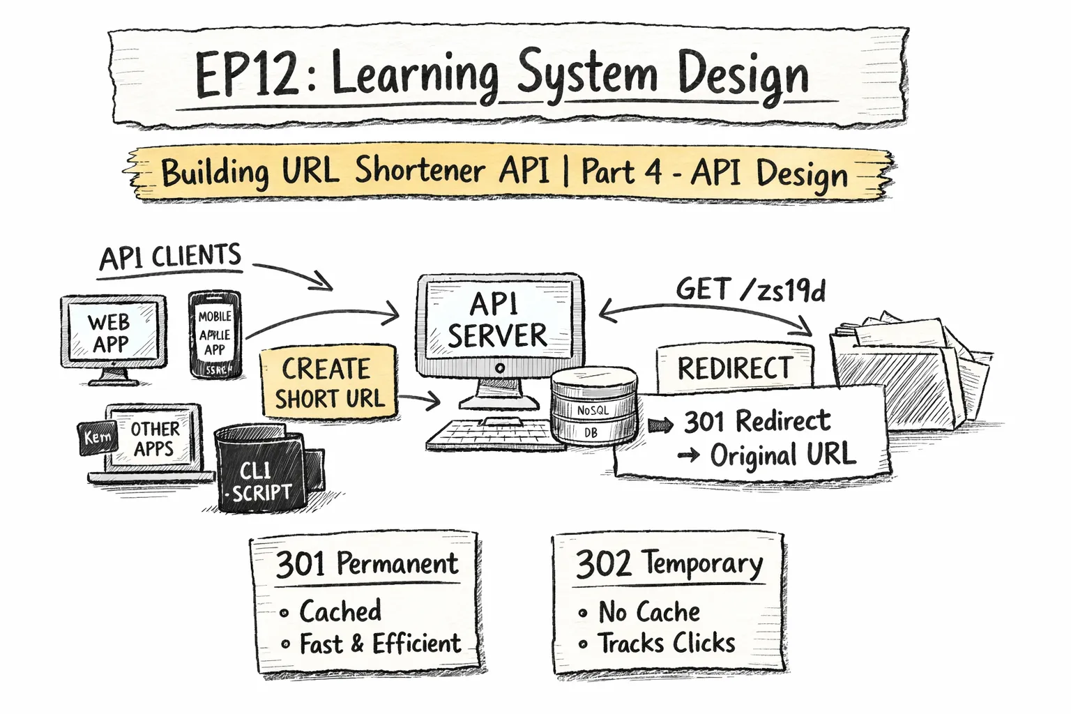 EP12: Learning System Design | URL Shortener | Part 4 API Design