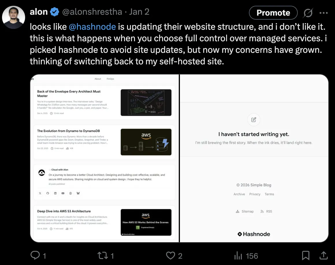 Hashnode updated theme that felt less personal