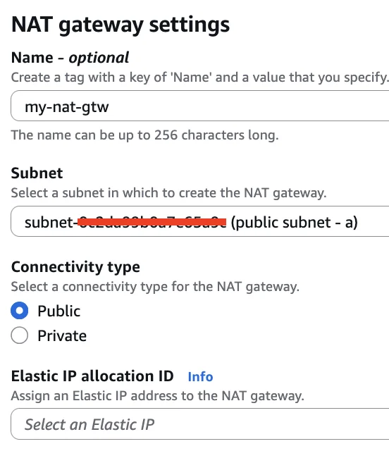 NAT Gateway creation in public subnet