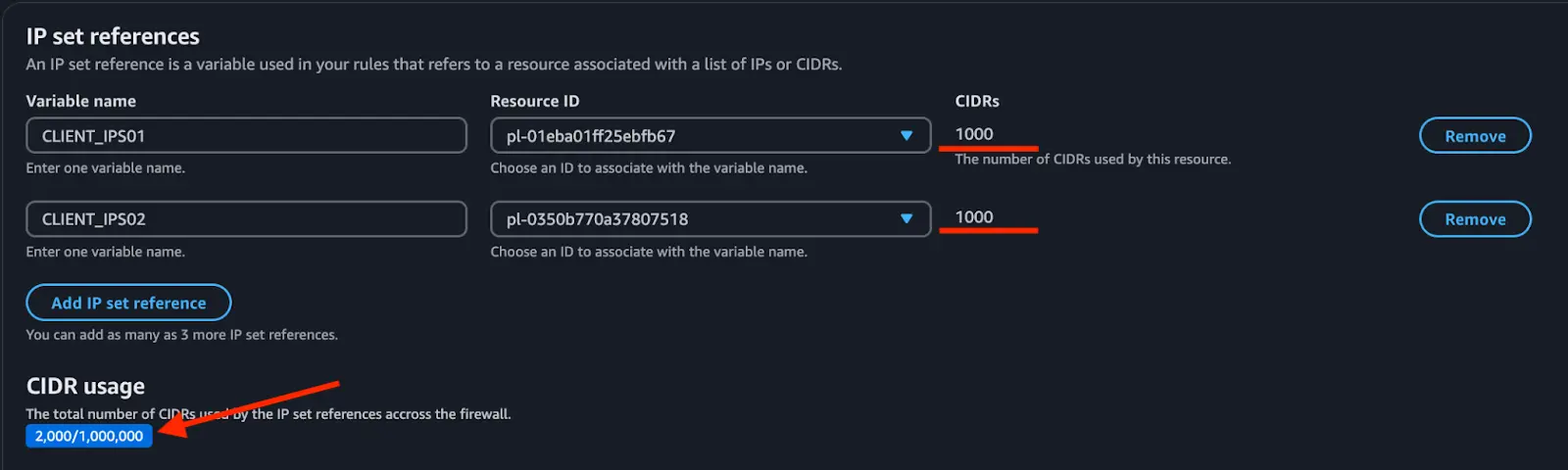 AWS Network Firewall IP Set Reference Limits